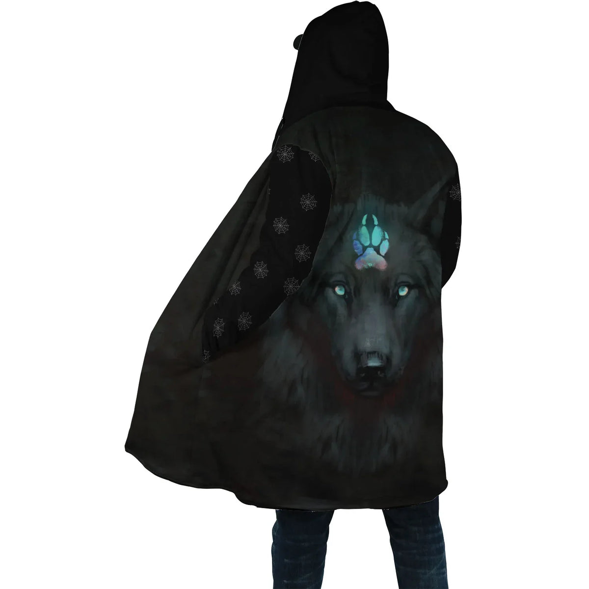 Black Wolf Beauty Horn Button Long Fleece Windbreaker Custom