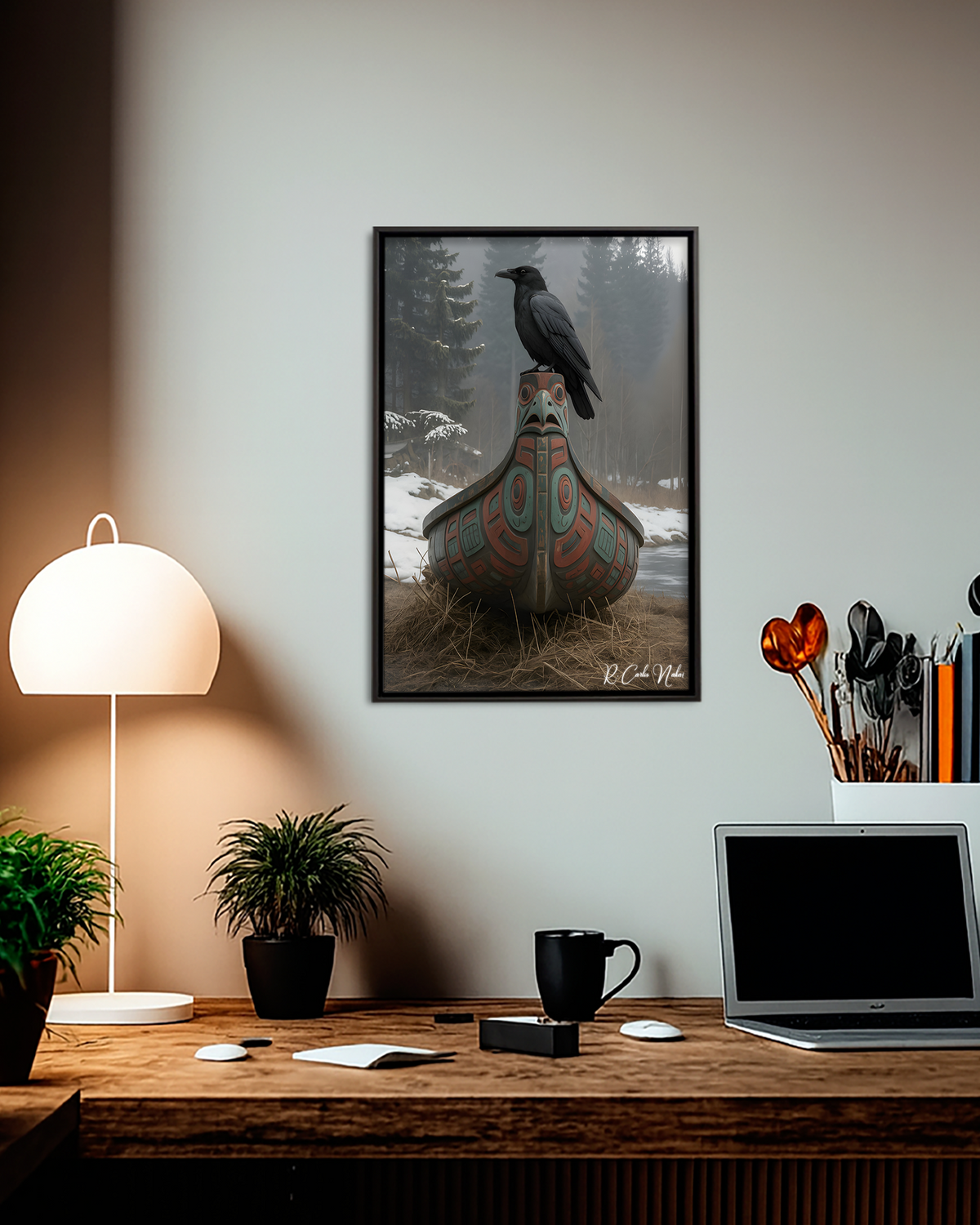 Native Raven Art Poster - Canvas