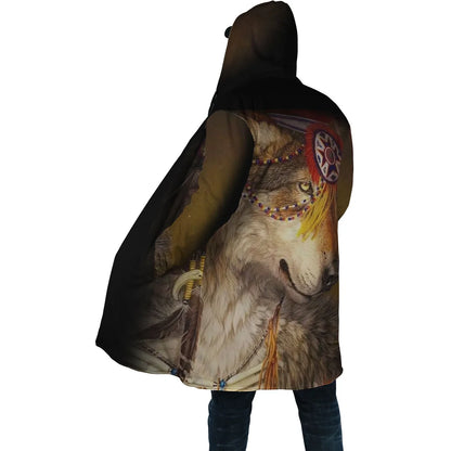 Wolf Spirit Horn Button Long Fleece Windbreaker