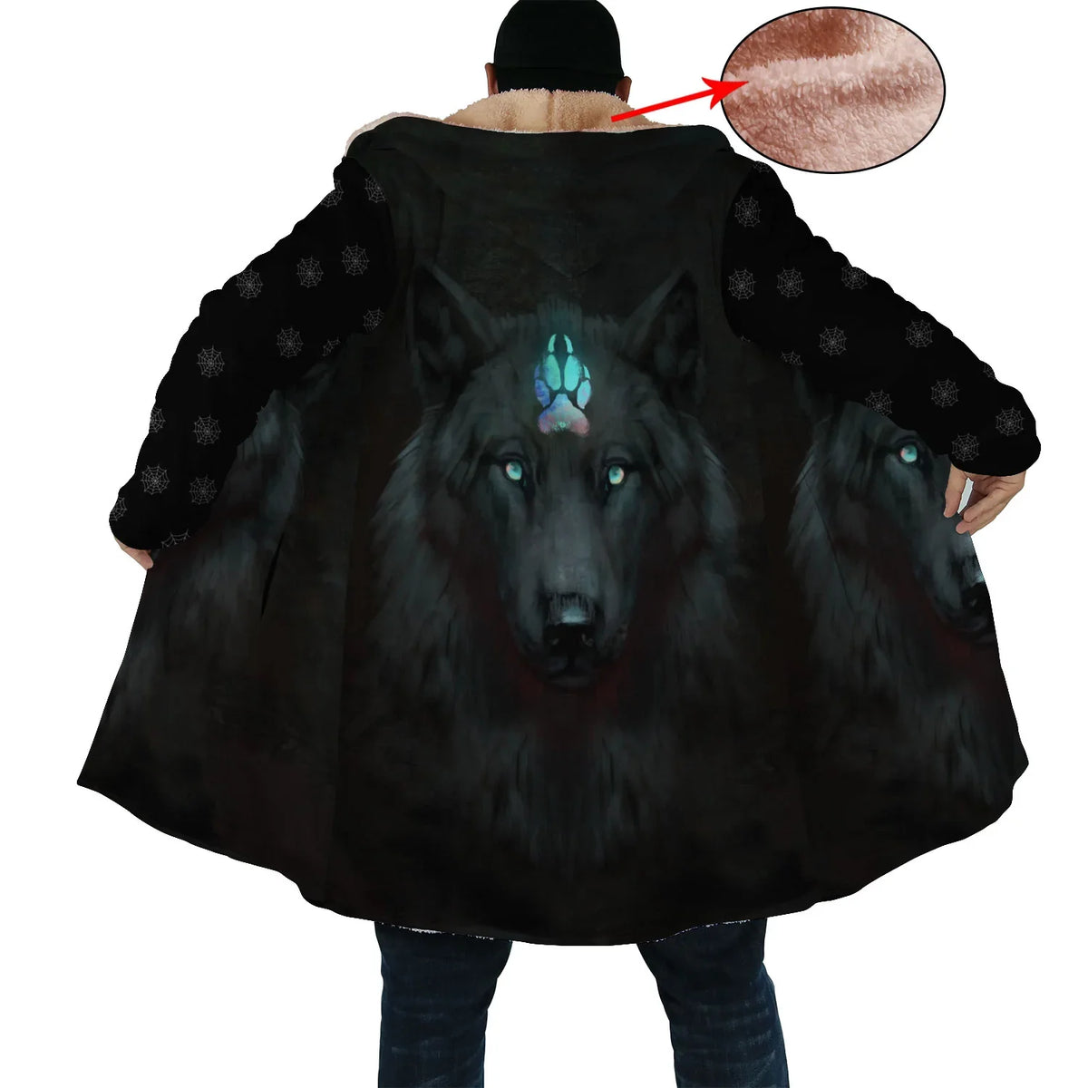 Black Wolf  Beauty Horn Button Long Fleece Windbreaker Custom