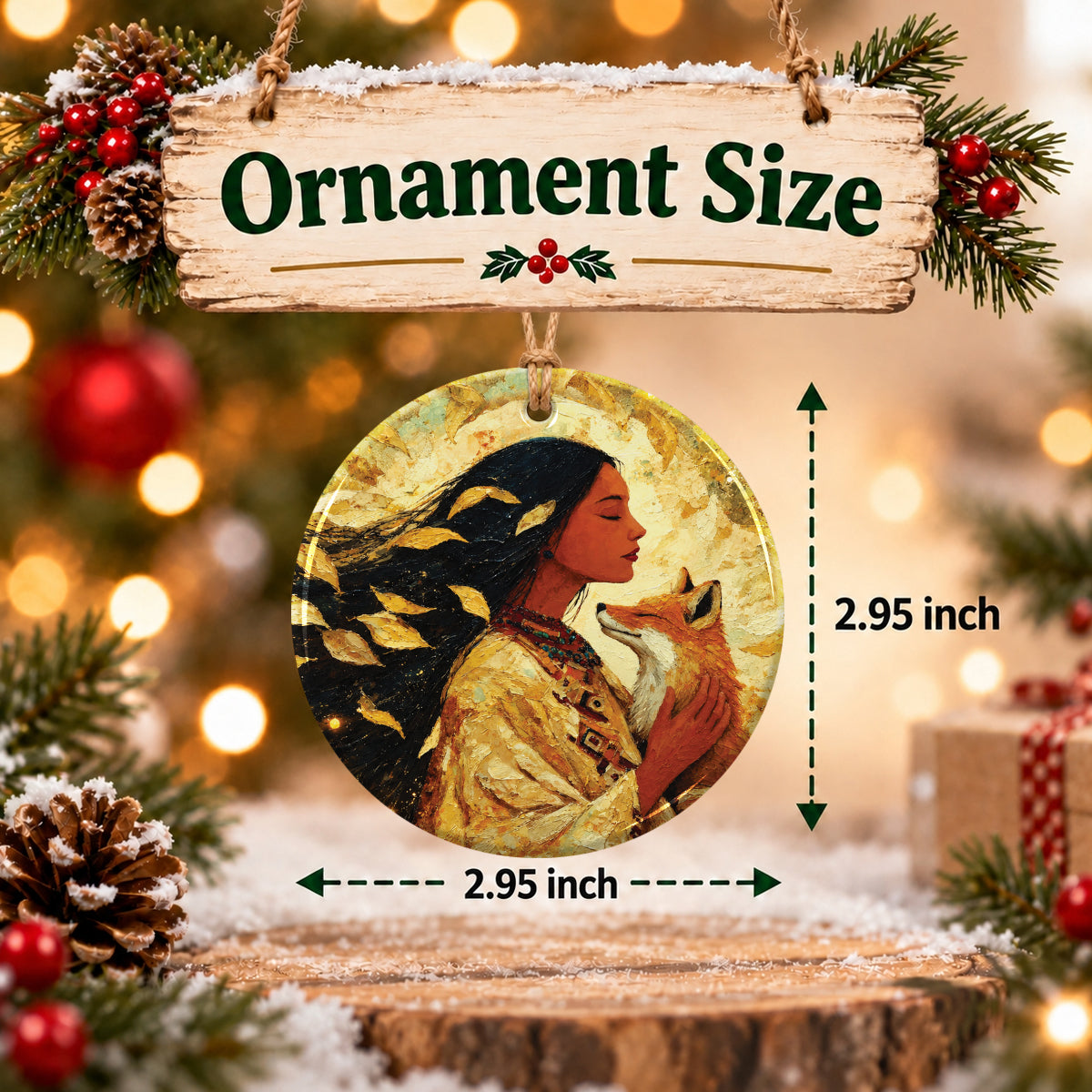 Whispering Fox Woman Ceramic Ornament