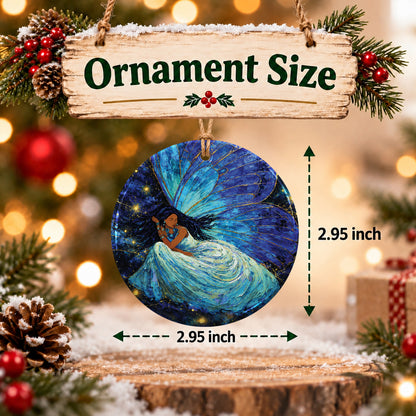 Azure Butterfly Woman Ceramic Ornament