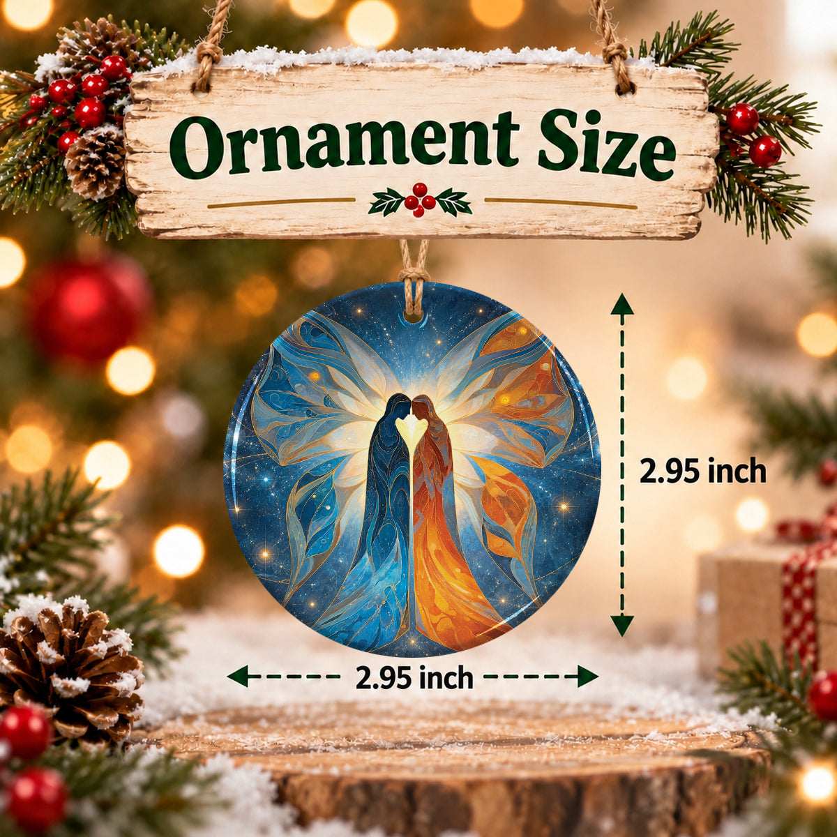 Twin Souls Embrace Ceramic Ornament