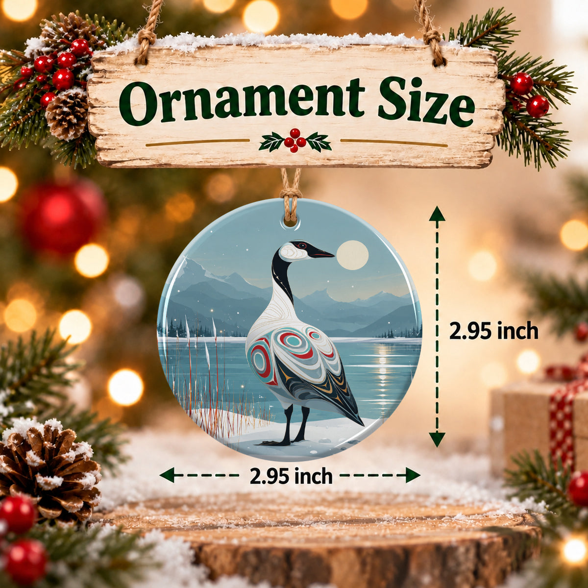 Moonlit Goose Serenity Ceramic Ornament