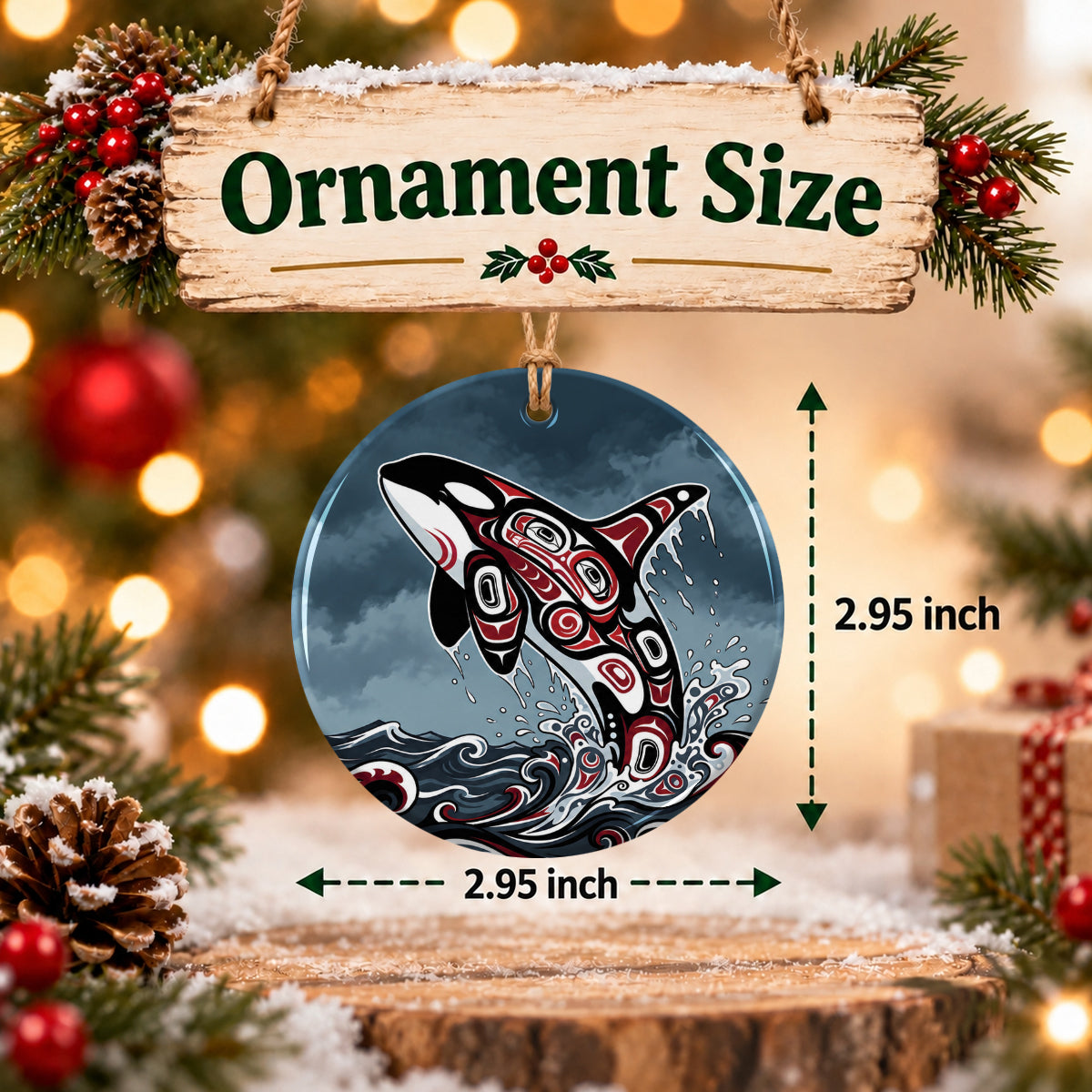 Crimson Orca Rising Ceramic Ornament