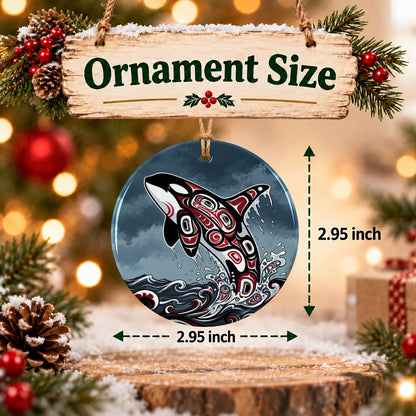 Crimson Orca Rising Ceramic Ornament