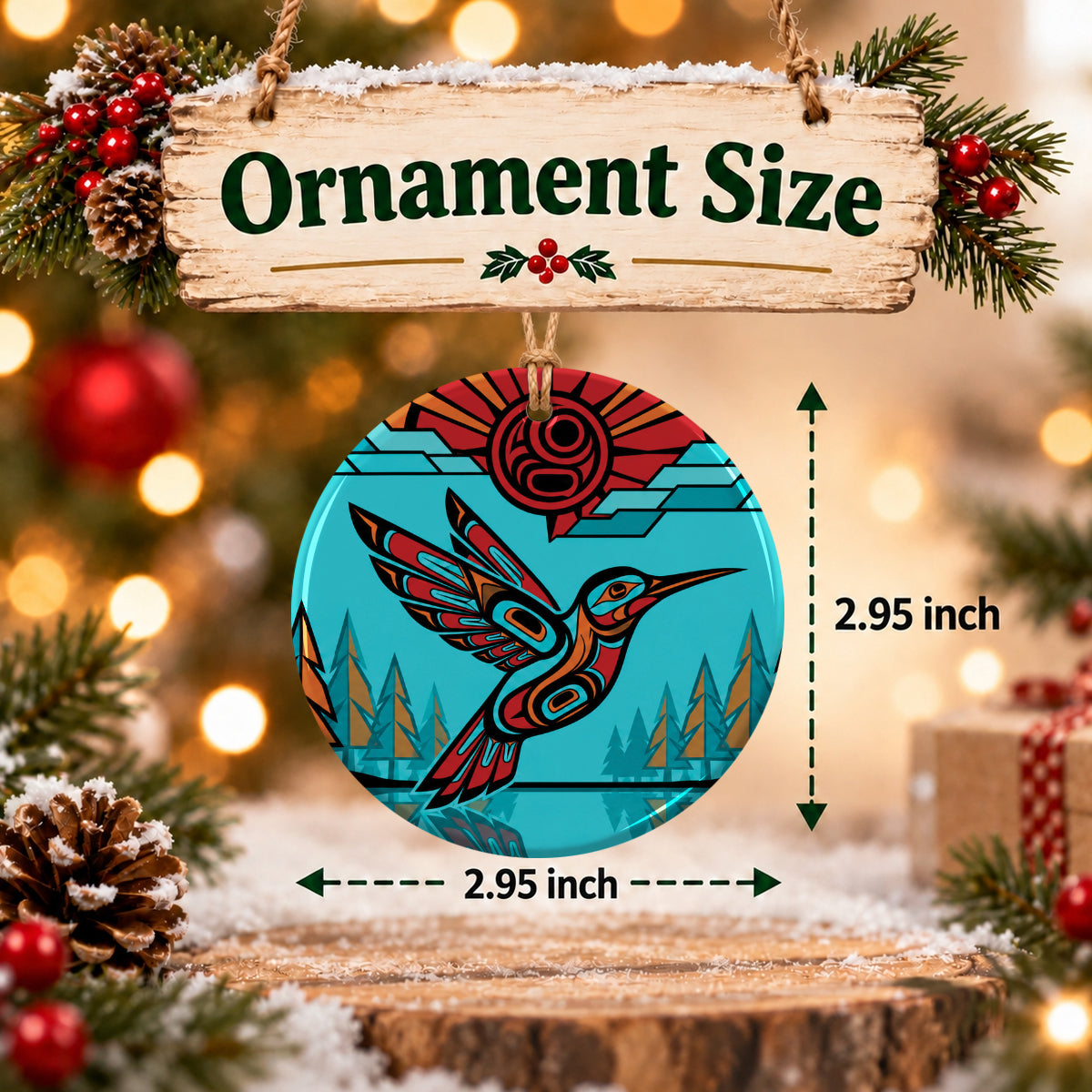 Turquoise Hummingbird Horizon Ceramic Ornament
