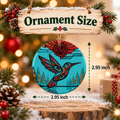 Turquoise Hummingbird Horizon Ceramic Ornament