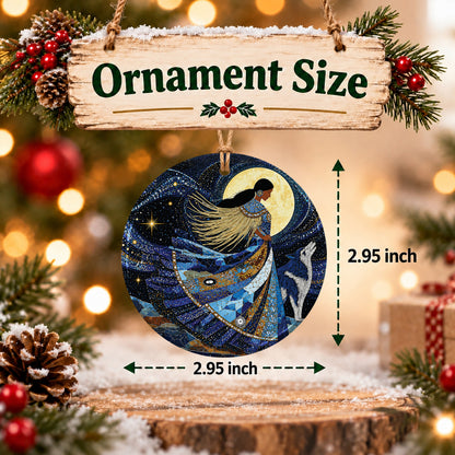 Moonlit Wolf Woman Ceramic Ornament