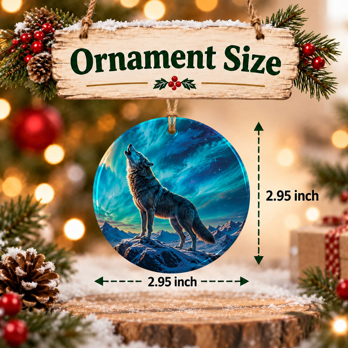 Celestial Wolf Howl Ceramic Ornament