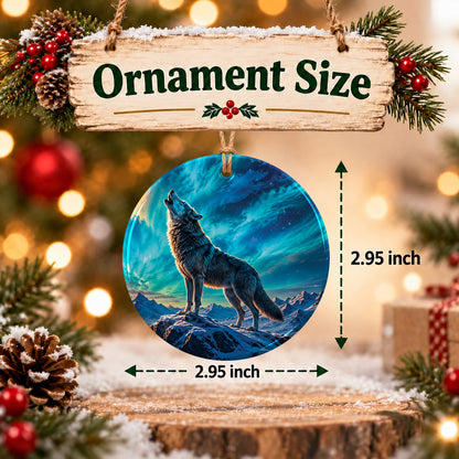 Celestial Wolf Howl Ceramic Ornament
