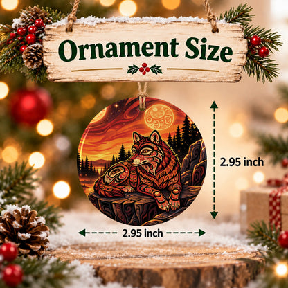 Moonlit Wolf Guardian Ceramic Ornament