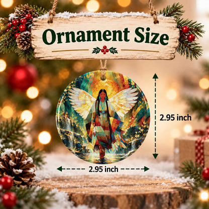 Radiant Feather Woman Ceramic Ornament