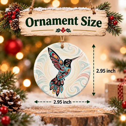 Crimson Hummingbird Grace Ceramic Ornament