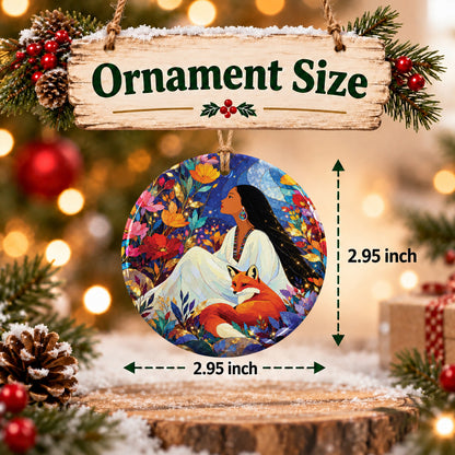 Autumn Fox Woman Ceramic Ornament