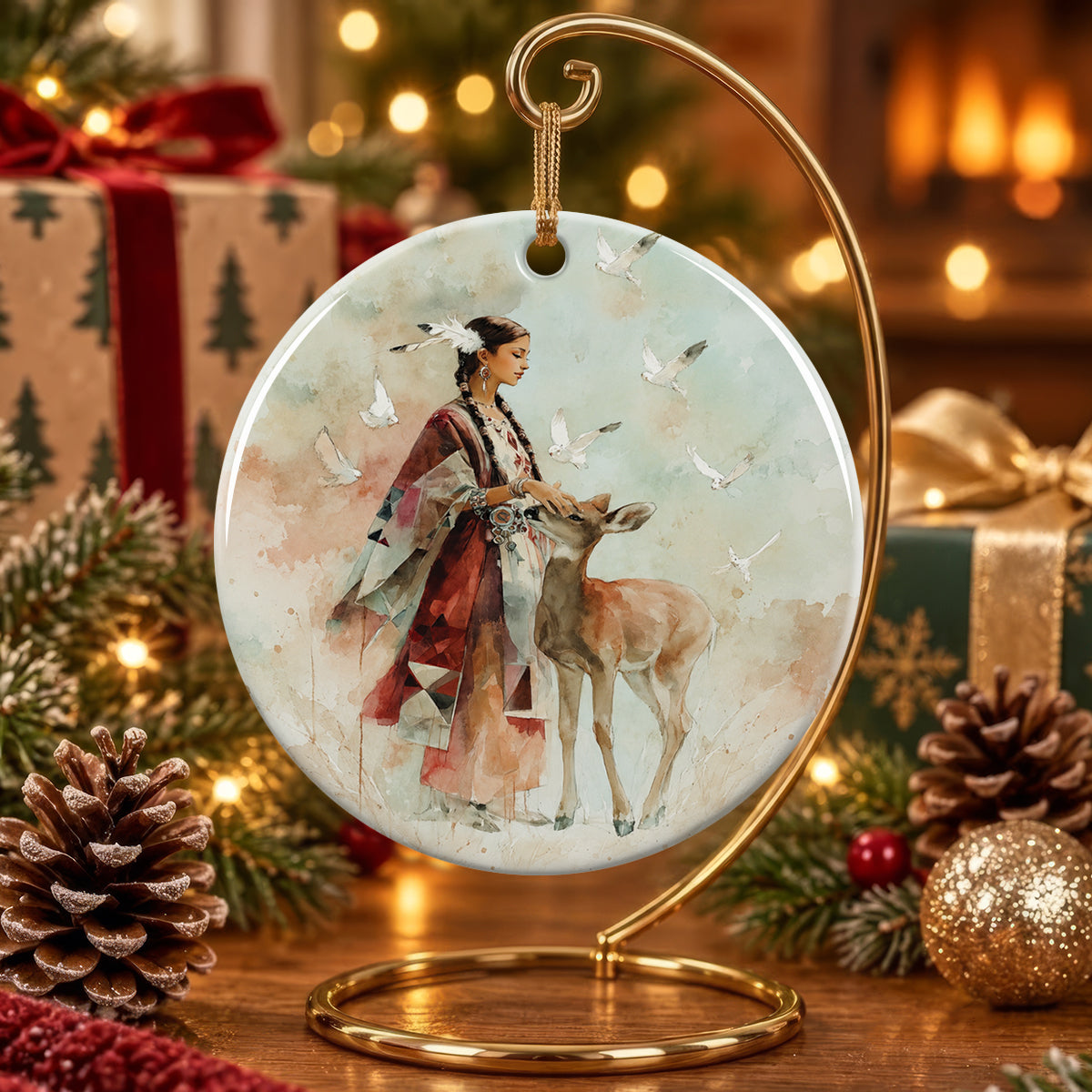 White Deer Heritage Ceramic Ornament
