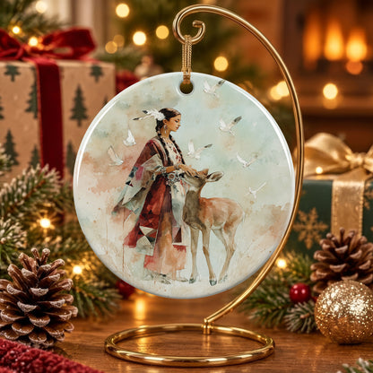 White Deer Heritage Ceramic Ornament