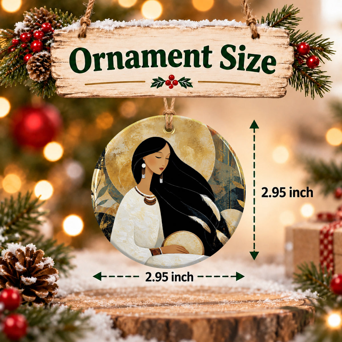 Golden Moon Maiden Ceramic Ornament