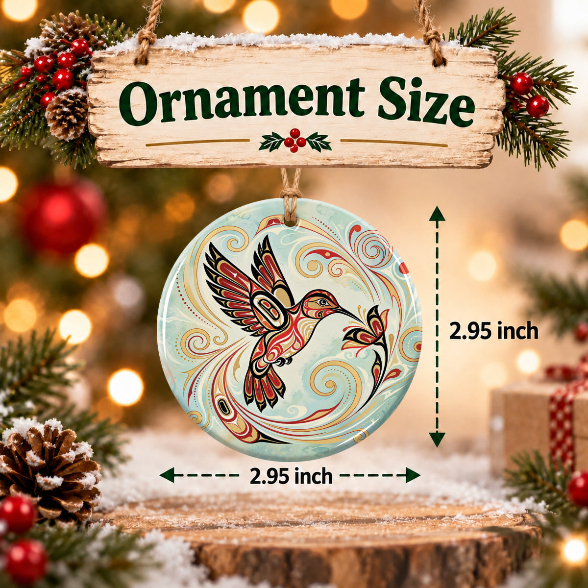 Golden Breeze Hummingbird Ceramic Ornament