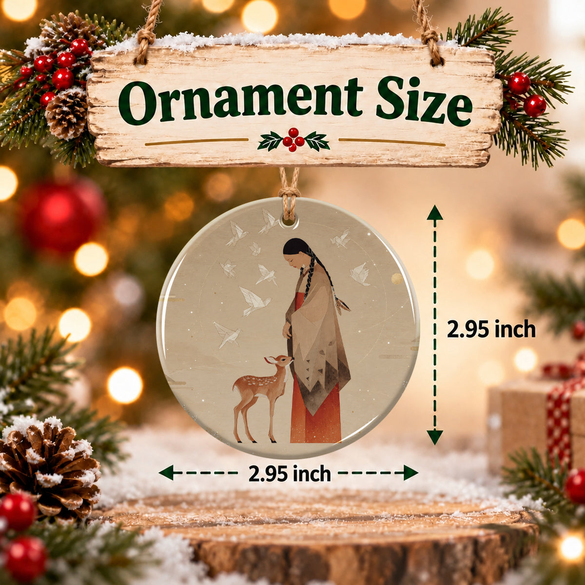 Sacred Woman Deer Spirit Ceramic Ornament