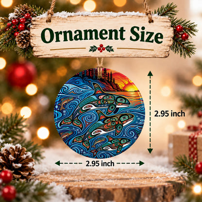 Moonlit Orca Journey Ceramic Ornament