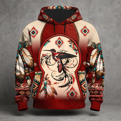3D Hoodie Native American Faux Leather Vest Hoodie, Southwestern Tribal Eagle Feather Graphic