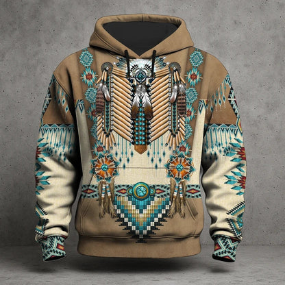 3D Hoodie Native American Faux Leather Vest Hoodie, Southwestern Tribal Eagle Feather Graphic