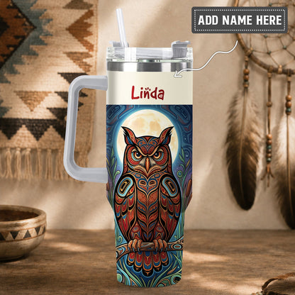 Moonlit Owl Wisdom Personalized Tumbler