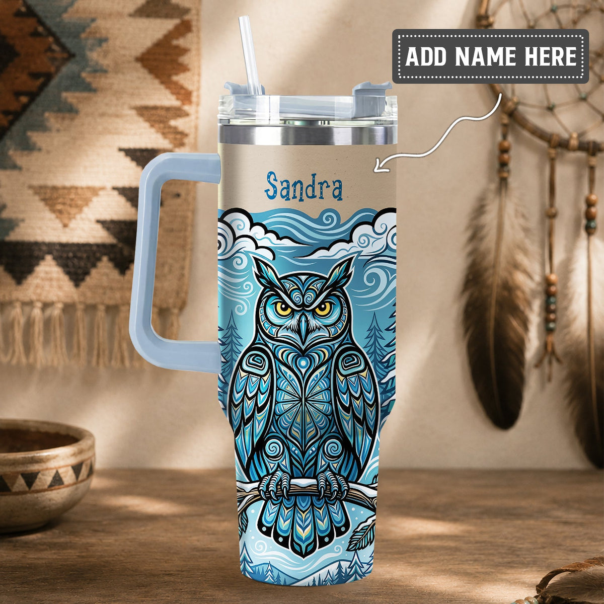 Azure Owl Spirit Personalized Tumbler