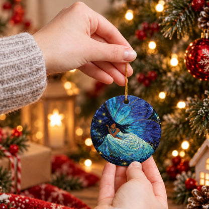 Azure Butterfly Woman Ceramic Ornament