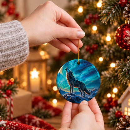 Celestial Wolf Howl Ceramic Ornament
