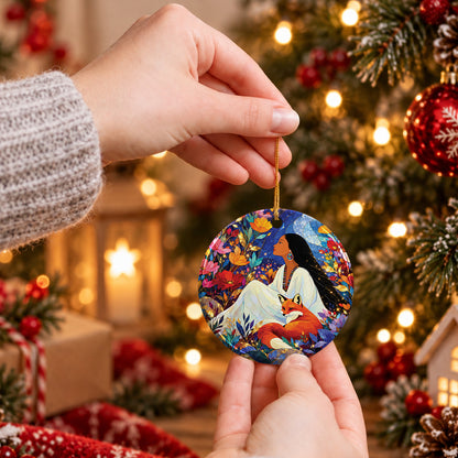 Autumn Fox Woman Ceramic Ornament