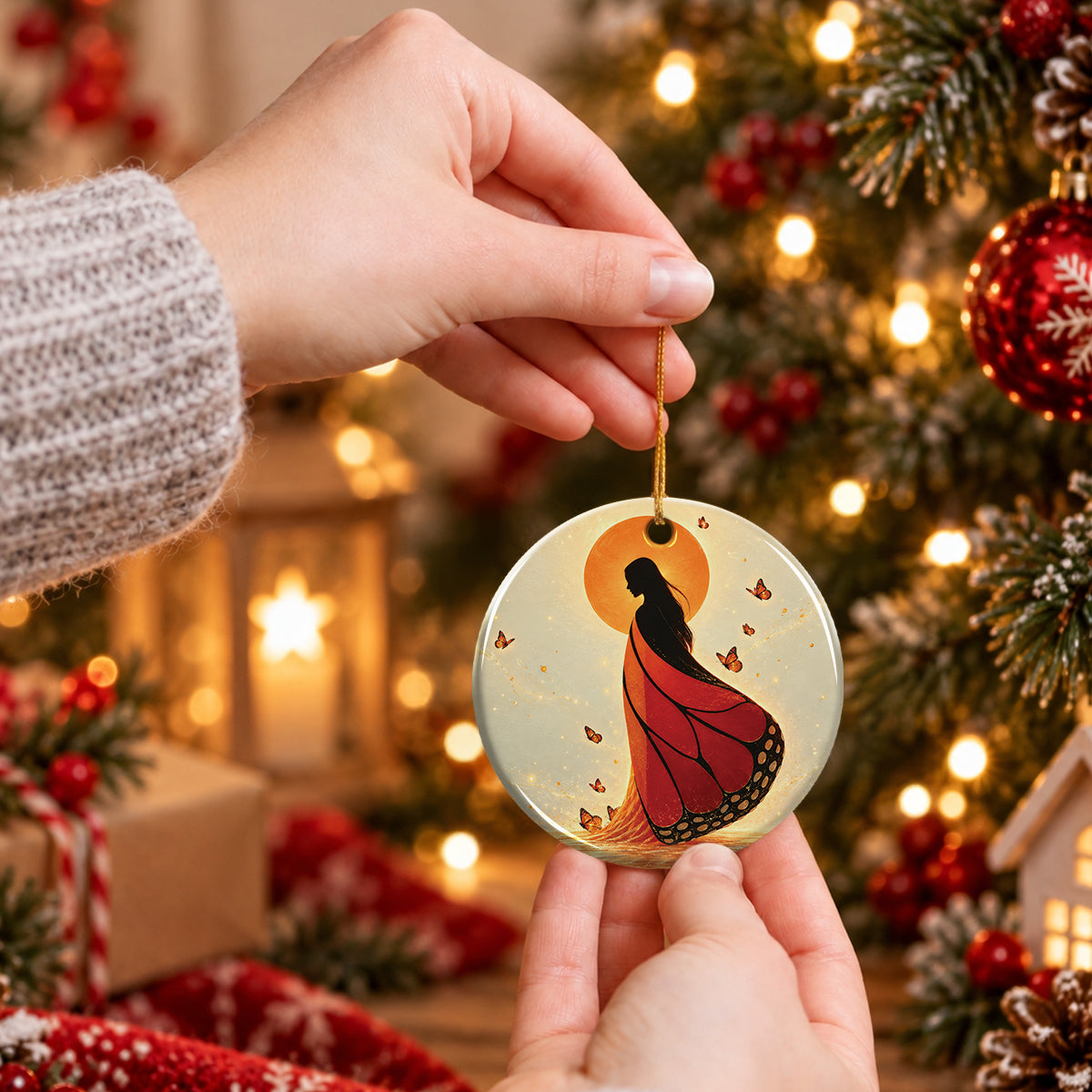 Amber Butterfly Woman Ceramic Ornament