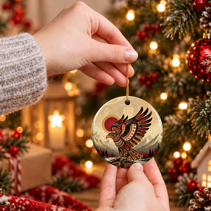 Crimson Sky Eagle Ceramic Ornament