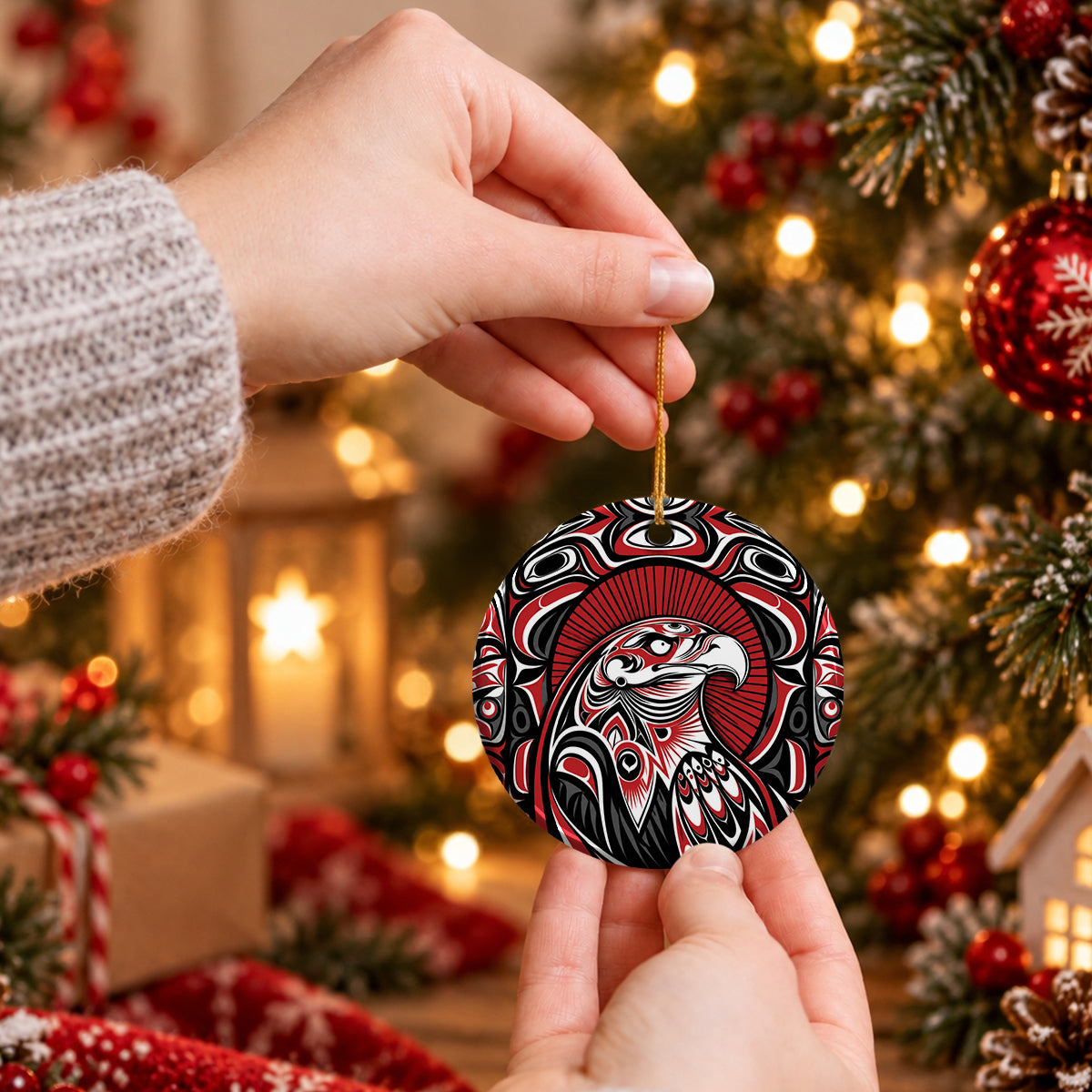 Crimson Eagle Ceramic Ornament