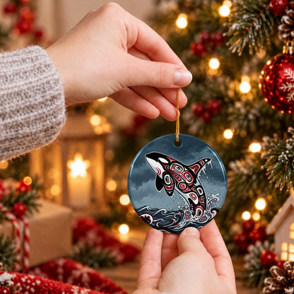 Crimson Orca Rising Ceramic Ornament