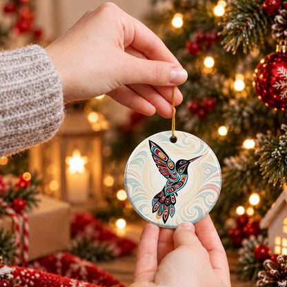 Crimson Hummingbird Grace Ceramic Ornament