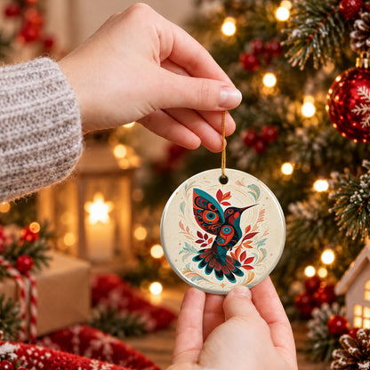 Hummingbird Ember Bloom Ceramic Ornament
