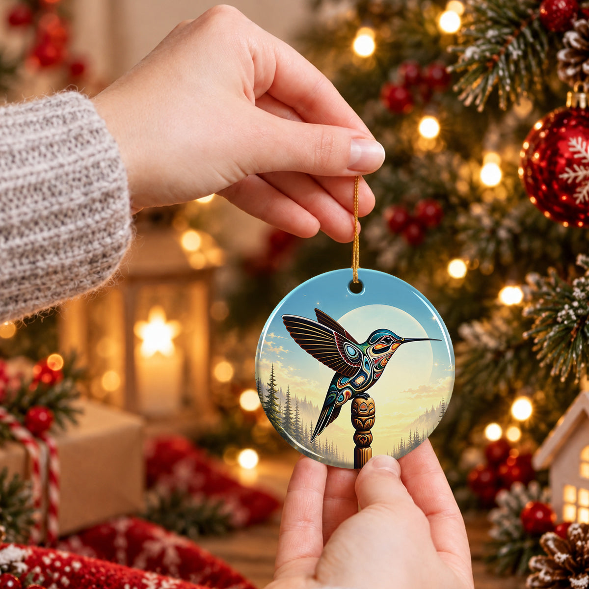 Hummingbird Totem Journey Ceramic Ornament