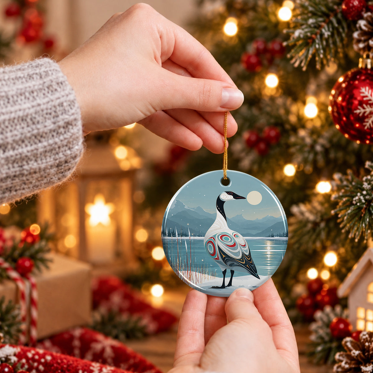 Moonlit Goose Serenity Ceramic Ornament