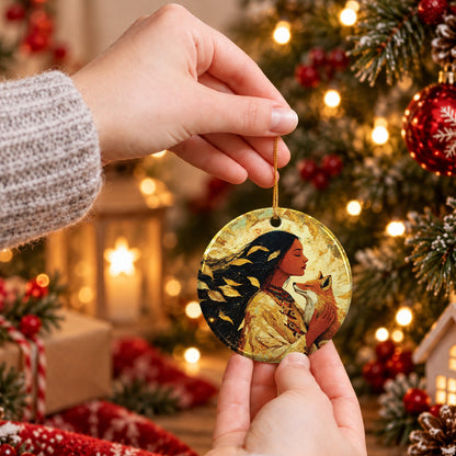 Whispering Fox Woman Ceramic Ornament