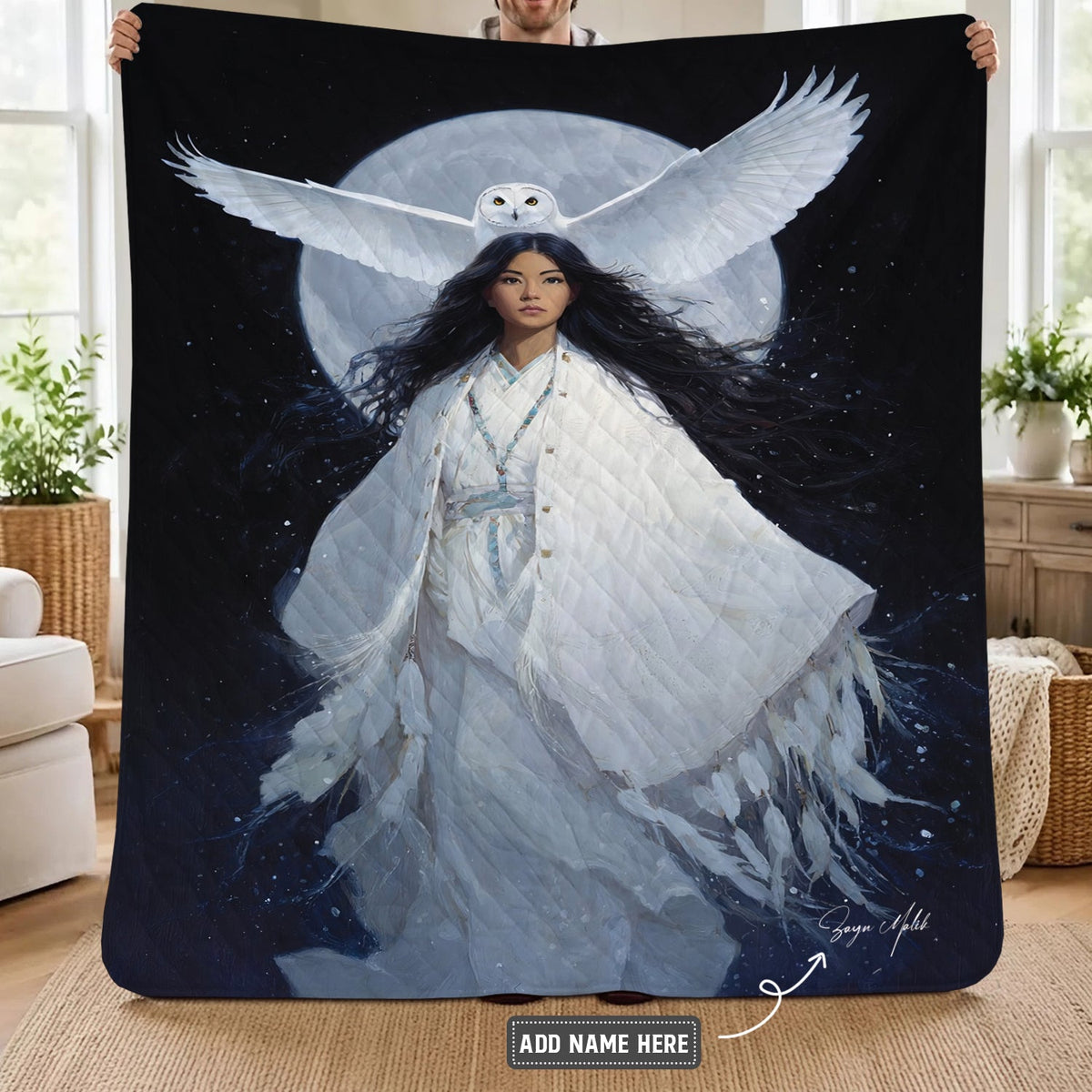 Moonlit Owl Woman Personalized Premium Blanket