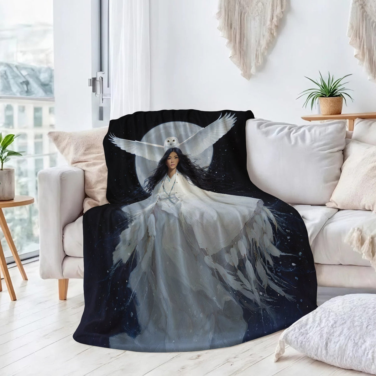 Moonlit Owl Woman Personalized Premium Blanket