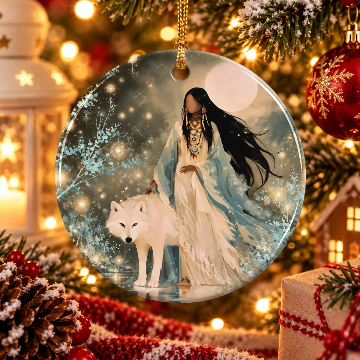 Silver Frost Woman Ceramic Ornament