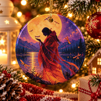 Sacred Dragonfly Woman Ceramic Ornament