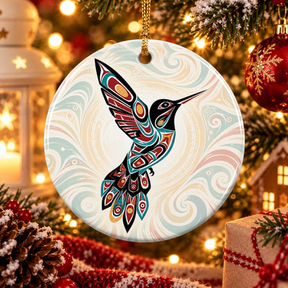 Crimson Hummingbird Grace Ceramic Ornament