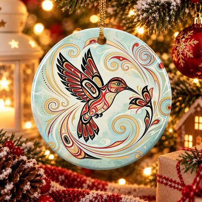Golden Breeze Hummingbird Ceramic Ornament