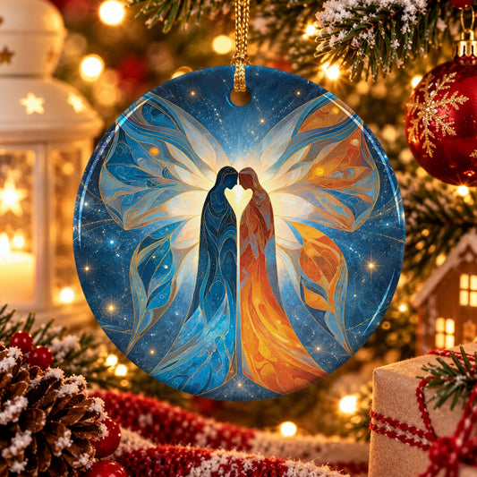 Twin Souls Embrace Ceramic Ornament