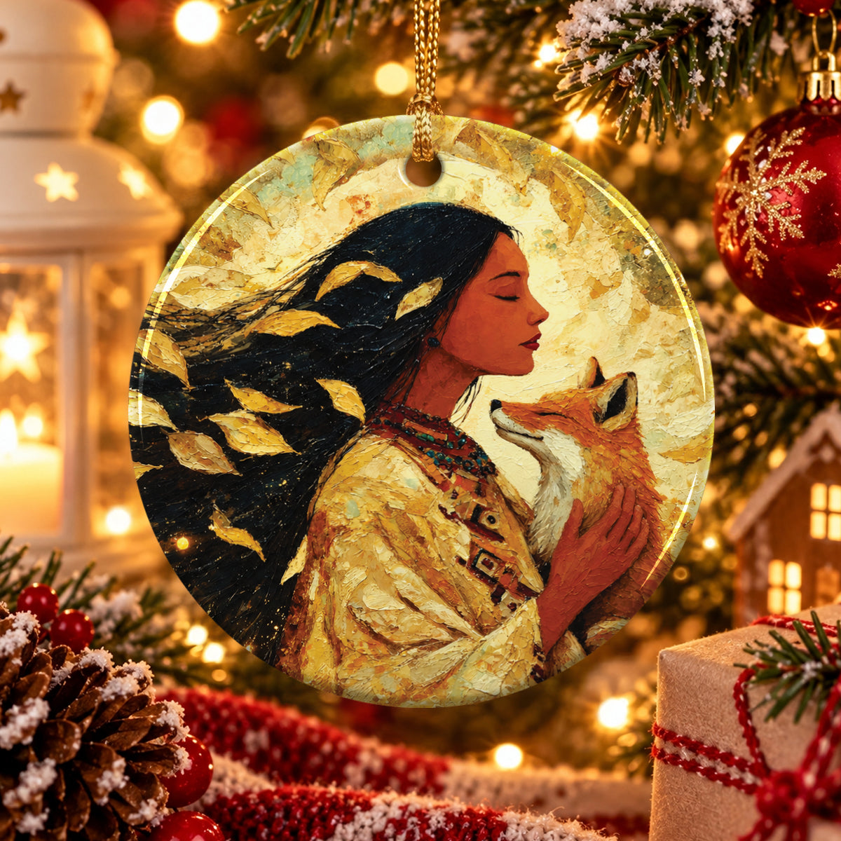 Whispering Fox Woman Ceramic Ornament