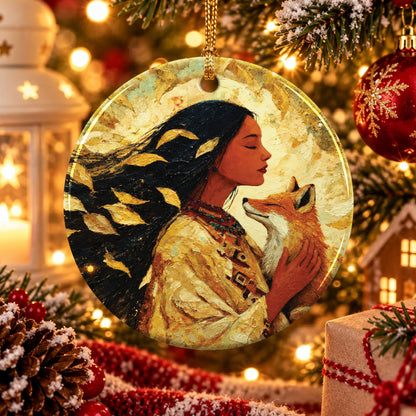 Whispering Fox Woman Ceramic Ornament
